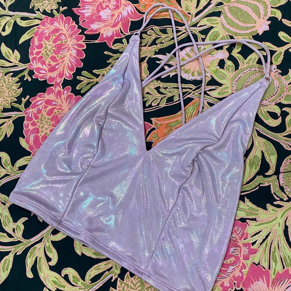 Free People Sparkly Lavender Tank Top